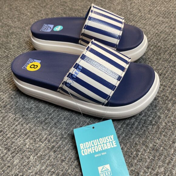 Reef Cushion Bondi Bay Women 8 Platform Slide Sandals Bluestone Lane Blue NEW - Picture 2 of 9